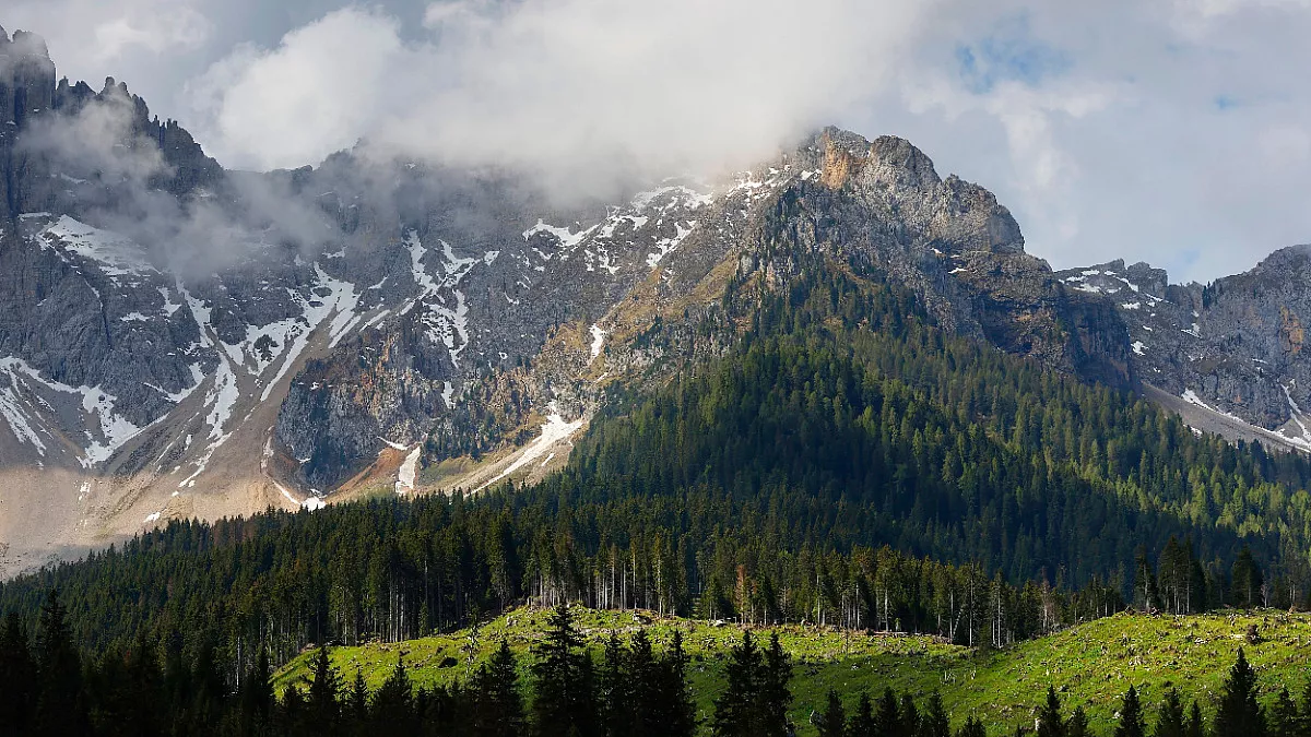 Monte Catinaccio, o Rosengarten, del Passo Costalunga. Dolomiti