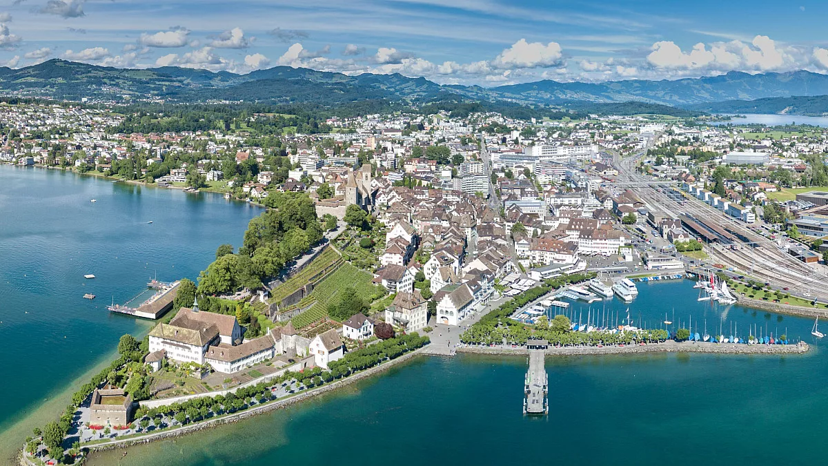 Rapperswil dall'alto, cantone di Zurigo, Svizzera