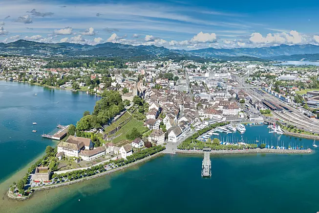 Rapperswil dall'alto, cantone di Zurigo, Svizzera