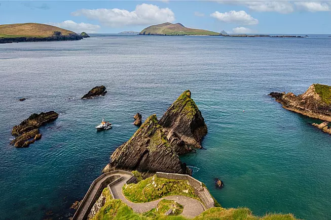 Dunquin Pier o Cé Dhún Chaoin, il molo di Dunquin. Penisola di Dingle, Irlanda