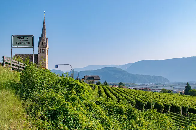 Strada del Vino, vista di Tramin, o Termeno. Provincia di Bolzano, Trentino Alto Adige. aaddyy/Shutterstock.com