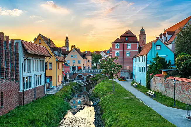 Tramonto su Donauwörth, romantica località di Baviera. 