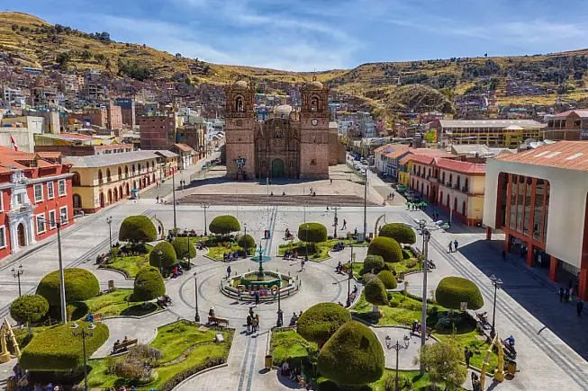 Cattedrale di Puno, Plaza de Armas. Puno, sul Lago Titicaca, Perù